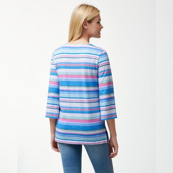 Tommy Bahama Festival Stripe Bell Sleeve Tunic Shirt Striped Size XL Cotton - Picture 2 of 12